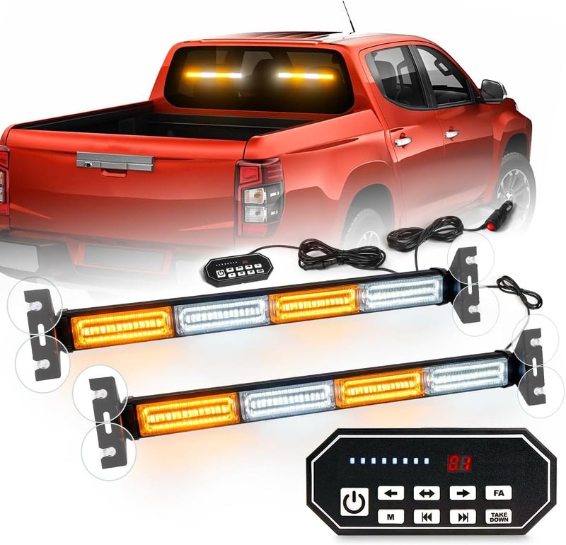LRTER 2x17.7 Traffic Advisor Light Bar w/Digital Display Controller Windshield LED Emergency Strobe Visor Safety Warning Hazard Flashing Lights for Firefighter Police Trucks Vehicles, Amber/White - Image 1